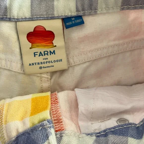 FARM Rio Yellow & Orange Gingham Jean Shorts with Blue Waistband - Picture 5 of 11